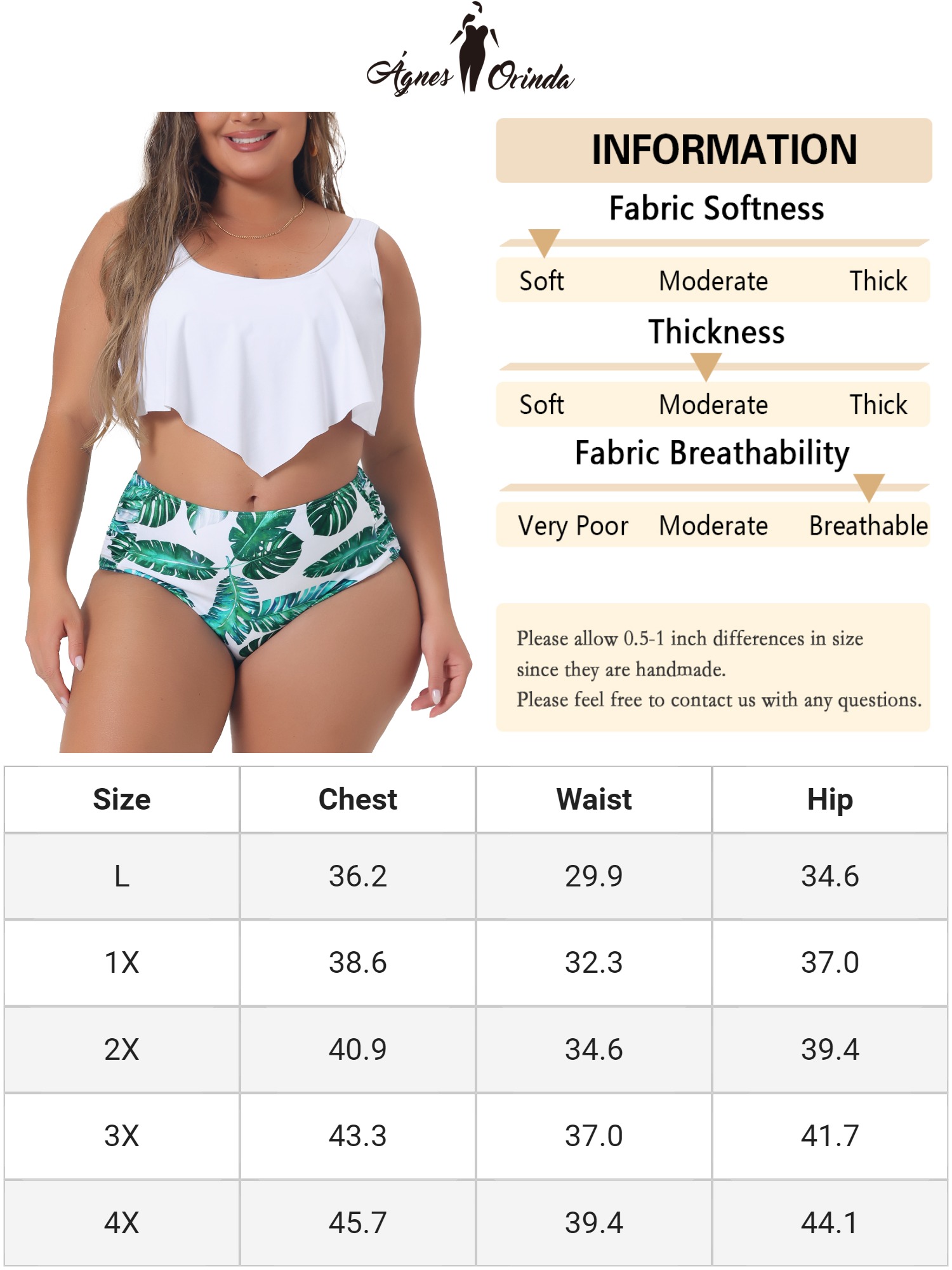 DARING DIVA Women's Plus Floral Ruffles Tankini 2pcs Bathing Suits 3X White