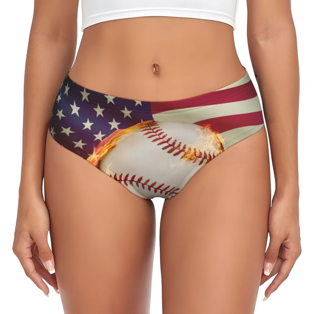 Fotbe Baseball Ball With Flag Calzones Estampados para Mujer – Ropa Interior de Algodón, Cómoda, Suave y Elástica-3X-Large