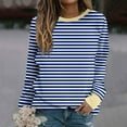 thumbnail image 2 of Oalirro Cute Long Sleeve Tops for Women Striped Print Round Neck Tops for Women 2024 Fall and Winter Blue Shirt, 2 of 5