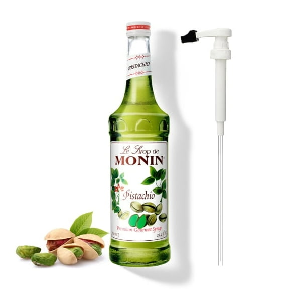 Monin Pistachio Flavouring Syrup, 25.4 fl oz (750ml) Glass Bottle with Absol White Pump