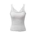 thumbnail image 3 of Elegant Lace Top for Everyday Wear Soft Solid Tank with Delicate Frill Gathers Casual Women's Sleeveless Relaxed Fit, L, White, 3 of 4