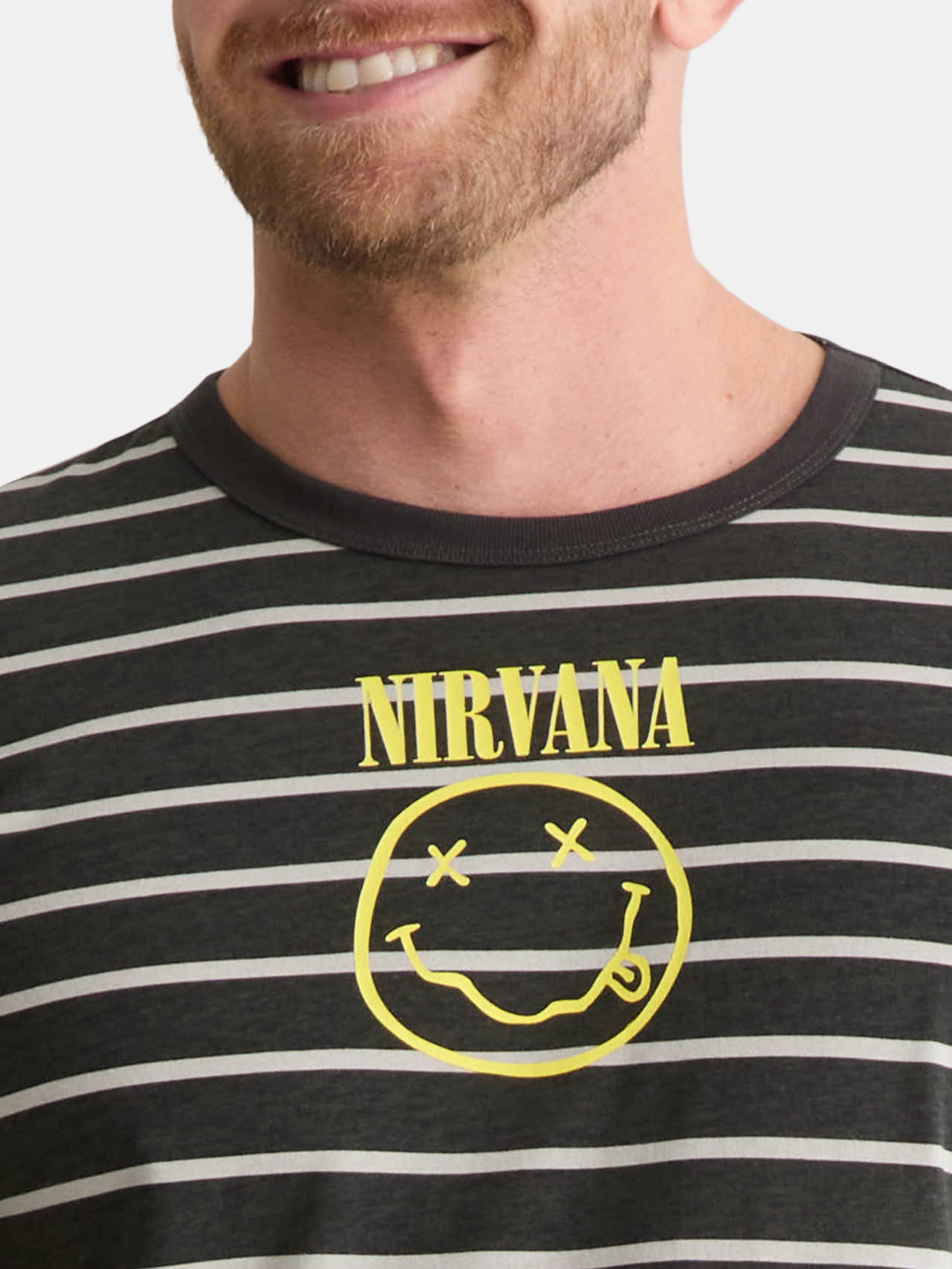 Nirvana Men's & Big Men's Smiley Striped Graphic Tee, Sizes S-3XL