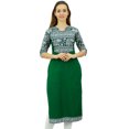 thumbnail image 2 of Phagun Women's Cotton Designer Kurta Green Tunic Ethnic 3/4 Sleeve Kurta-26, 2 of 9