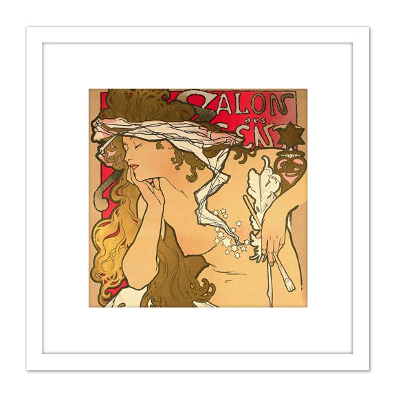 Mucha Salon des Cent Art Nouveau 8X8 Inch Square Wooden Framed Wall Art Print Picture with Mount