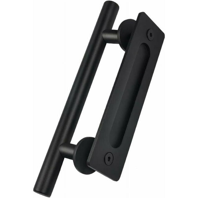 Manija de puerta, Akozon Manija de puerta corrediza retro de 30 cm / 11 "Juegos de manijas empotradas y de tracción de acero inoxidable negro para puerta corrediza de madera
