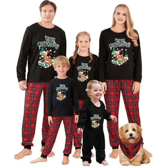 Onlypjs Family Matching Christmas Pajamas with Red Plaid Pants – Reindeer Print Holiday Sleepwear for Women, Men