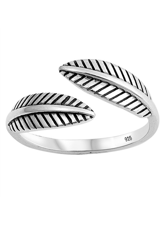 Oxidized Open Leaf Feather Tree Ring .925 Sterling Silver Band Jewelry Female Male Unisex Size 5