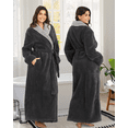 thumbnail image 3 of AMITOFO Long Hooded Robes for Women Luxurious Plush Bathrobes with Pockets & Waist Belt Full Length Bathrobe Winter Warm Sleepwear - M & Gray, 3 of 7
