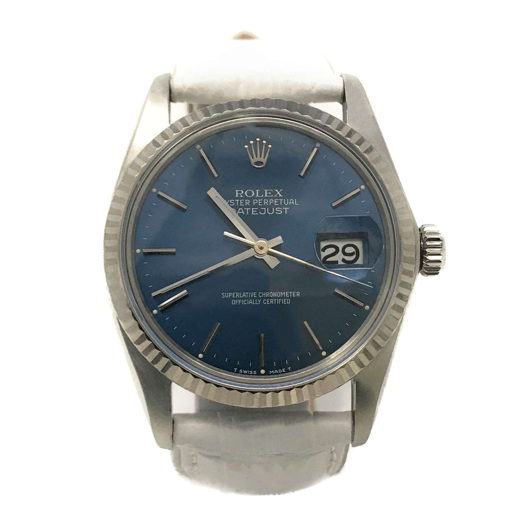 Rolex Datejust 16014 Blue Stick dial and 18kt White Gold Fluted Bezel (Certified Pre-Owned