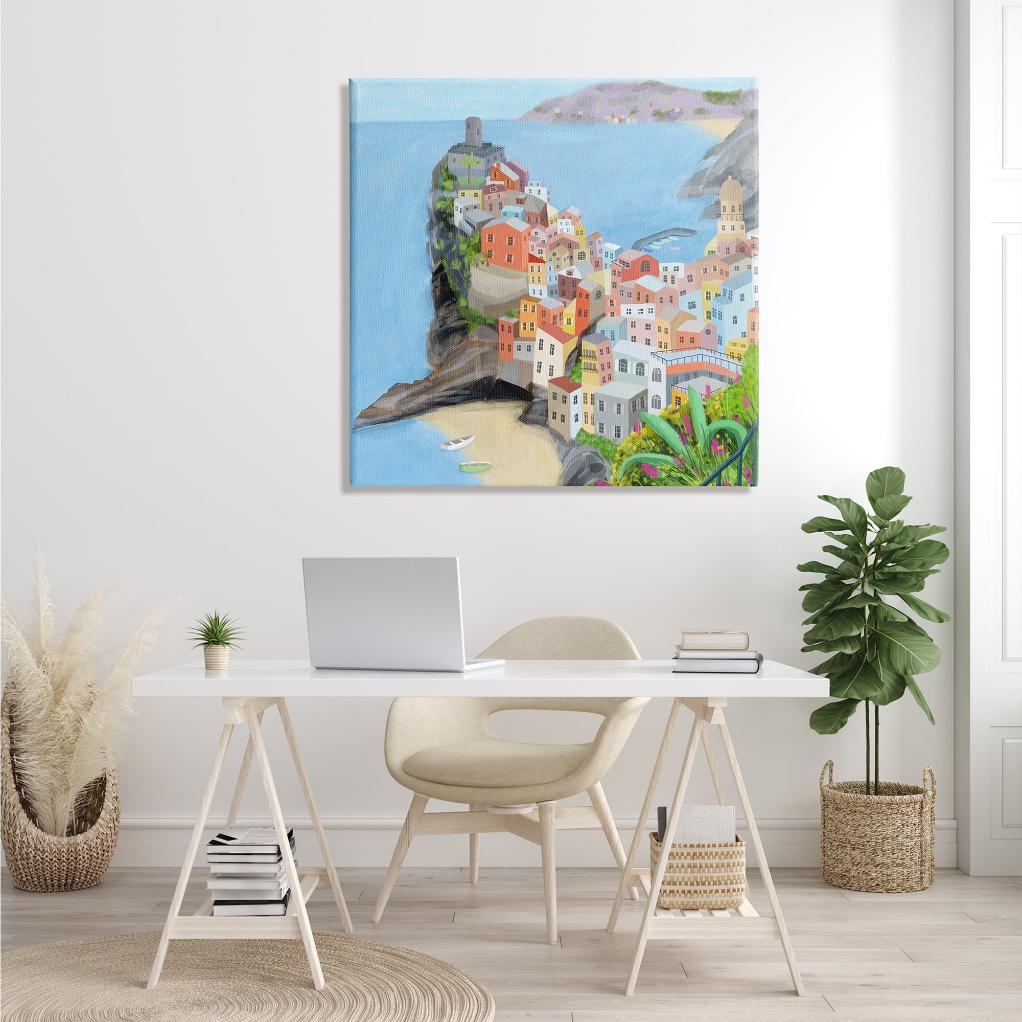 Stupell Industries Cinque Terre Coastal City Architecture Italian Landmark Travel & Places Painting Gallery Wrapped Canvas Print Wall Art, 36 x 36