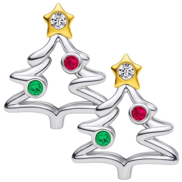 Charm Navidad Estrella Oro XmasTree02 2Pzas Plata S925 Chapa Separador Fijo Árbol Navideño Plata/Multicolor Caja Negra 3