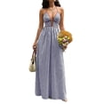 thumbnail image 3 of Women'S Summer Maxi Dress Halter V Neck Beach Dress for Casual Vacation Wear Royal Blue S, 3 of 9
