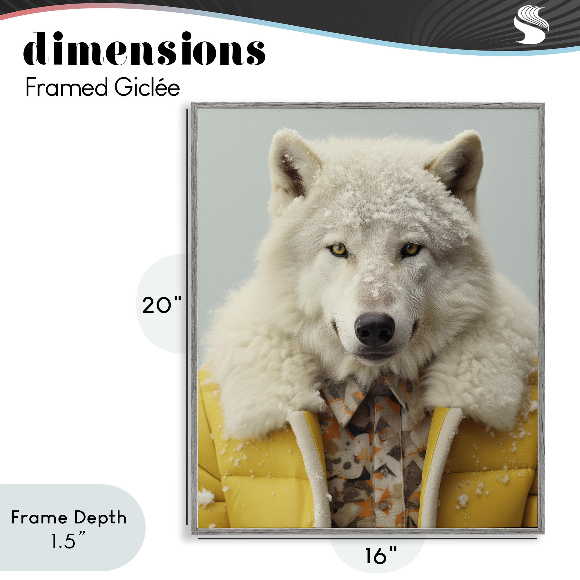 Stupell Industries Snow Wolf Yellow Jacket Gray Framed Giclee Art, design by Ray Powers