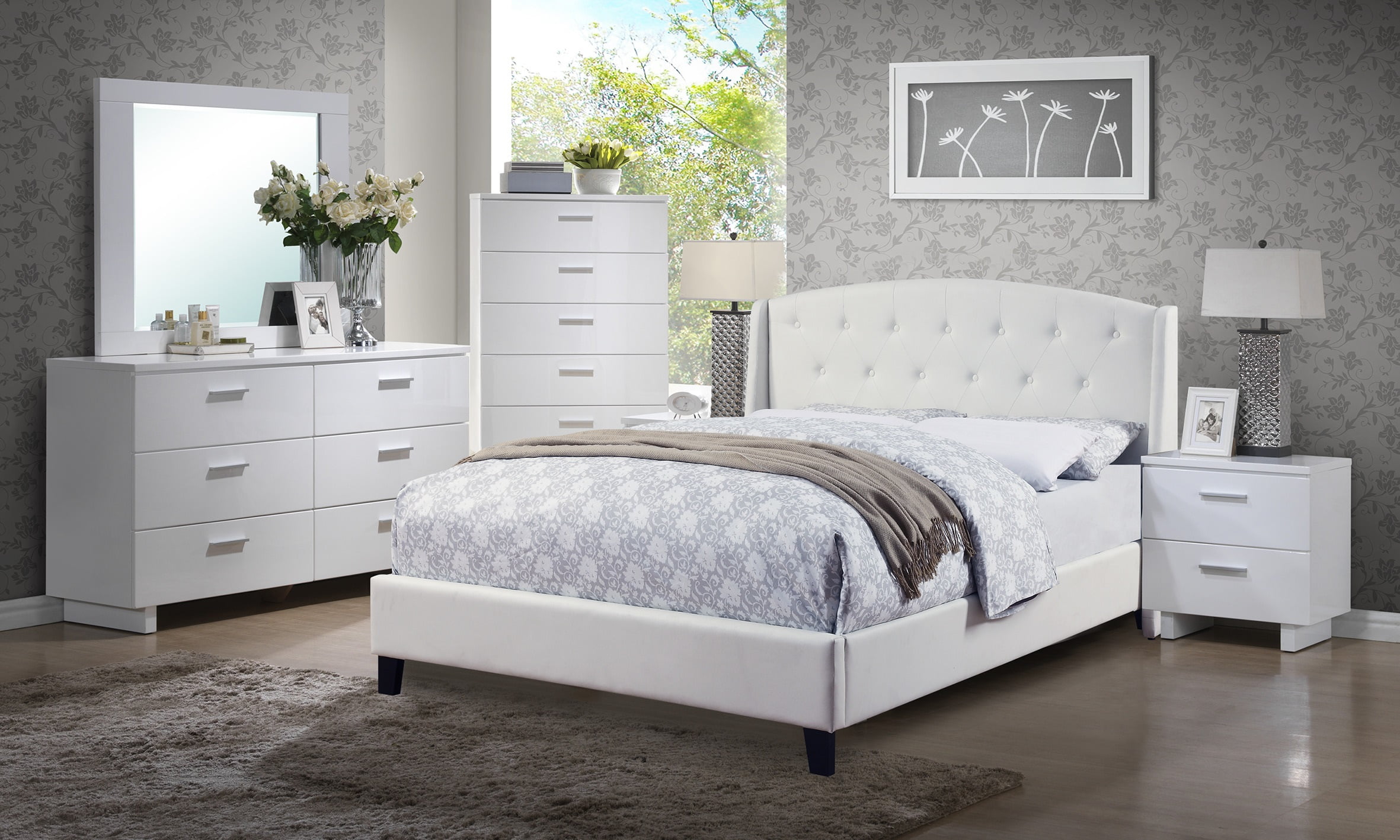 Contemporary Decor 4pc Set White Bedroom Furniture Classic ...