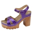 thumbnail image 6 of Rokment Womens Glitter Metallic Platform Chunky Block High Heels Dress Sandals Trendy Casual Comfortable Leather Orthopedic Dressy Pumps Walking Summer Shoes Purple Size 6.5, 6 of 7