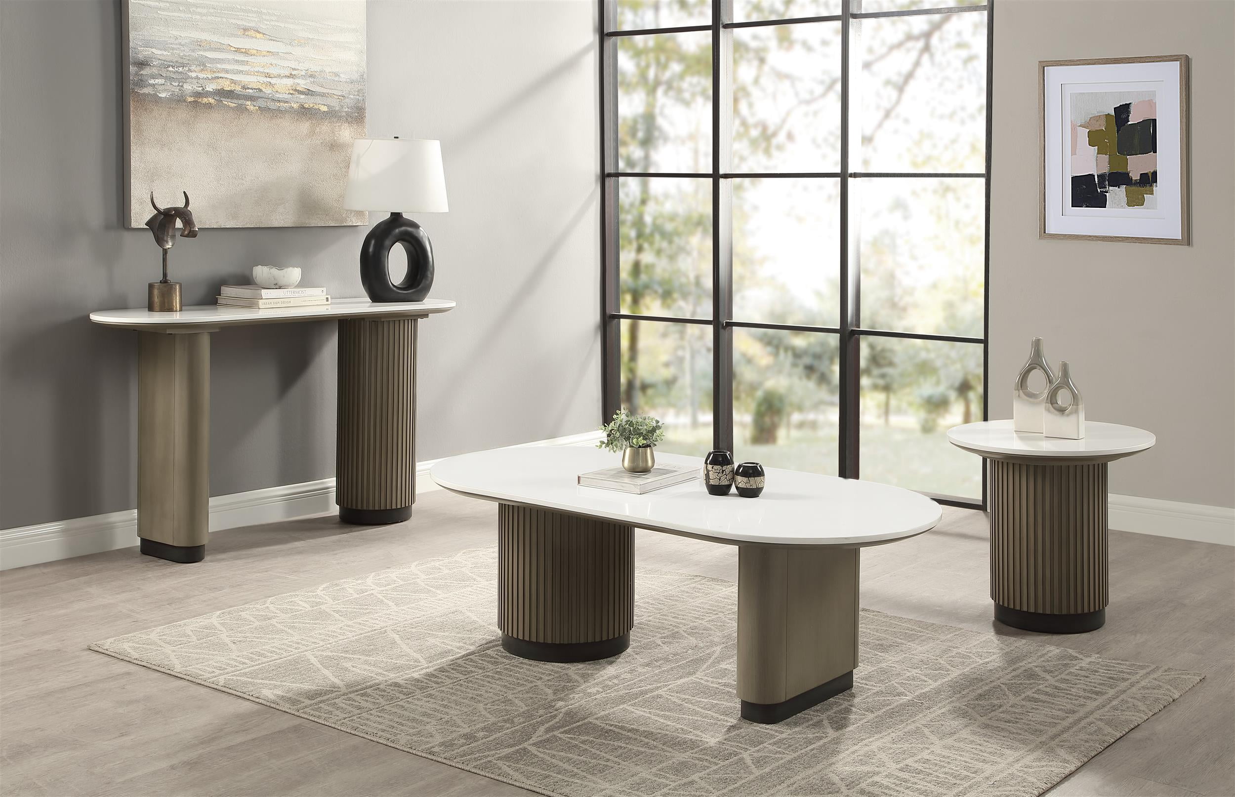 ACME Clayten Coffee Table in Engineering Top & Light Oak