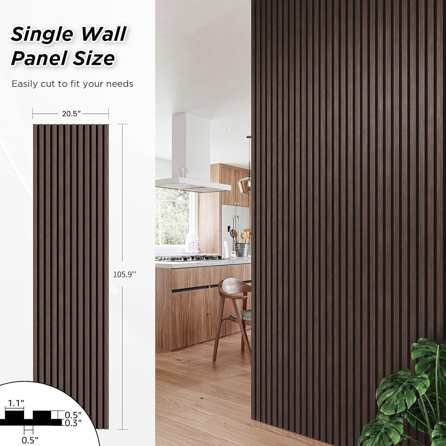 Easy4Home 2Pcs 106"x20.5" Wood Slat Soundproof Wall Panels Acoustic 3D Fluted Decorative Panels, Dark Walnut