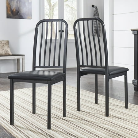 Weston Home Clayton Metal and Faux Leather Cushioned Dining Chairs, Set of 2, Black