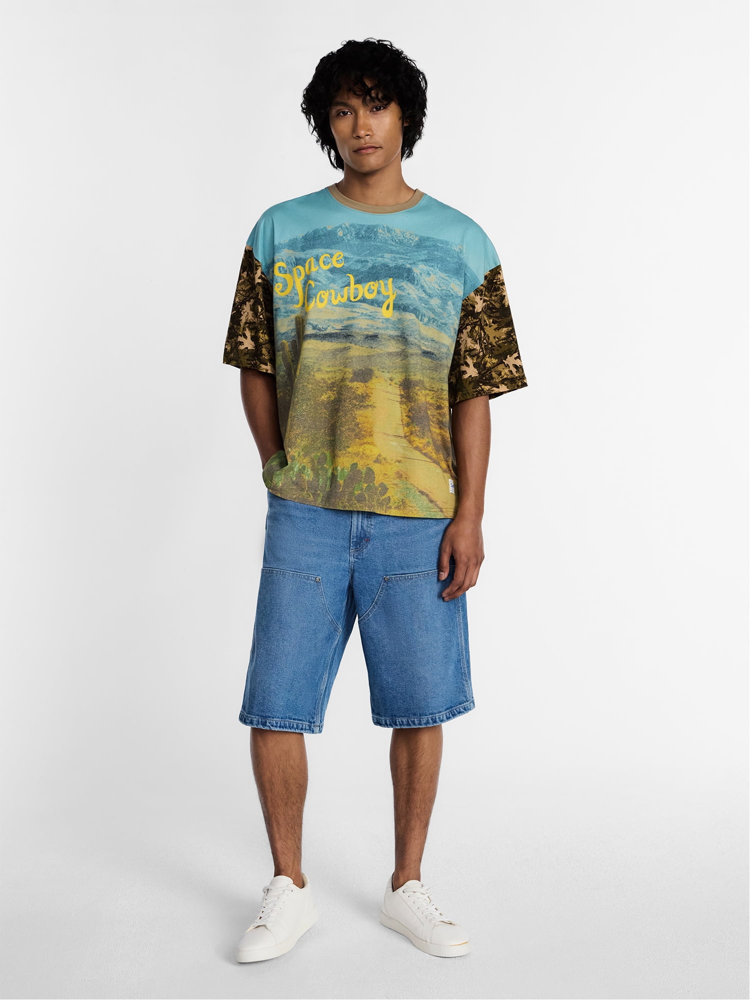 Kacey Lee Men's Loose Skater Carpenter Denim Shorts, Sizes 30-40