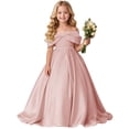 thumbnail image 4 of Rvusndi Flower Girl Dress Long Off Shoulder Dress Party Dress Solid Color Big Bow Summer Dresses Elegant Formal Evening Gown for Big Kids Wedding Graduation Dresses, 4 of 5