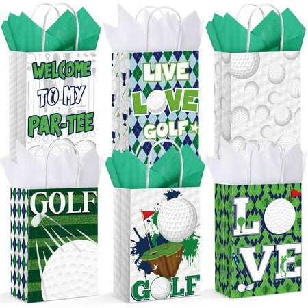 Aoriher 24 Pcs PriNst Golf Party Favor Bags with Tissue Paper Golf Goodie Gift Bags Golf Candy Treats Snack Bags with Handle for Birthday Party Supplies Decorations
