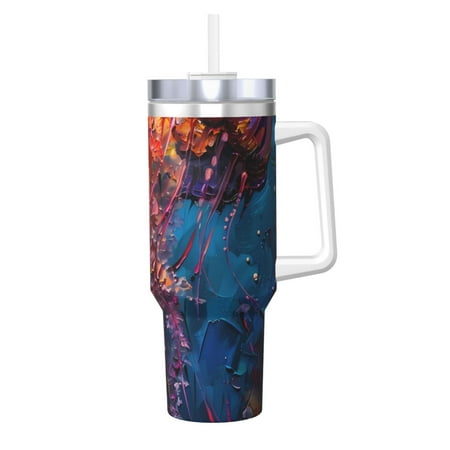

Sikiie Colorful Jellyfish Abstract Insulated Stainless Water Bottle Lid Travel Mug Cup Insulated Tumblers Cup 40oz Ice Bully With Handle