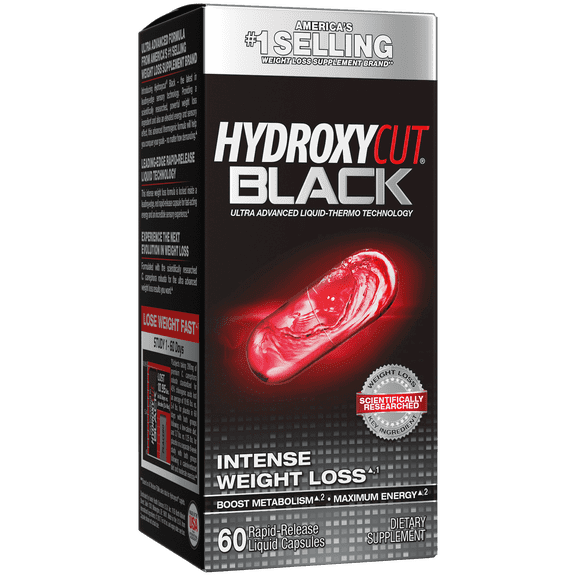 Hydroxycut Black Weight Loss Supplements, Intense Weight Loss, Maximum Energy Metabolism Boost, 60 Count"