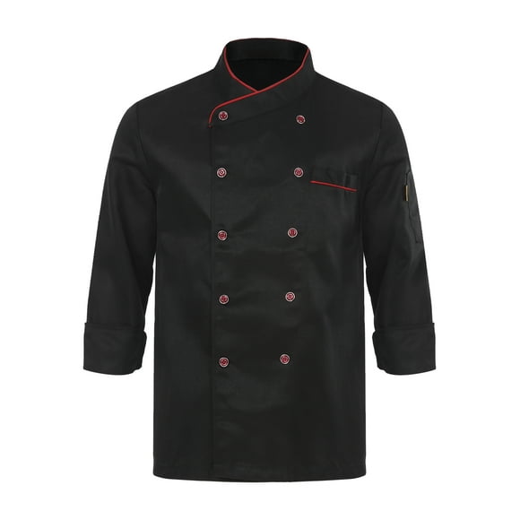 JanJean Unisex Chef Jacket Long/Short Sleeve Restaurant Kitchen Hotel Chef Coat Chef Uniform Black Long Sleeve M
