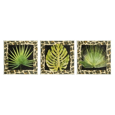 Stupell Industries Palm Plants on Leopard Pattern Botanical & Floral Painting Unframed Art Print Wall Art, 12 x 12, Set of 3