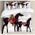 thumbnail image 1 of Ethnic Queen Size Duvet Cover Set, Abstract Ancient Tribal Design of a Woman on a Horse with a Bird Animal Fun Image, Decorative 3 Piece Bedding Set with 2 Pillow Shams, Multicolor, by Ambesonne, 1 of 3
