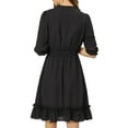 thumbnail image 4 of INSPIRE CHIC Women's Layered Ruffle Hem 3/4 Sleeves Smocked Chiffon A-Line Dress XL Black, 4 of 9