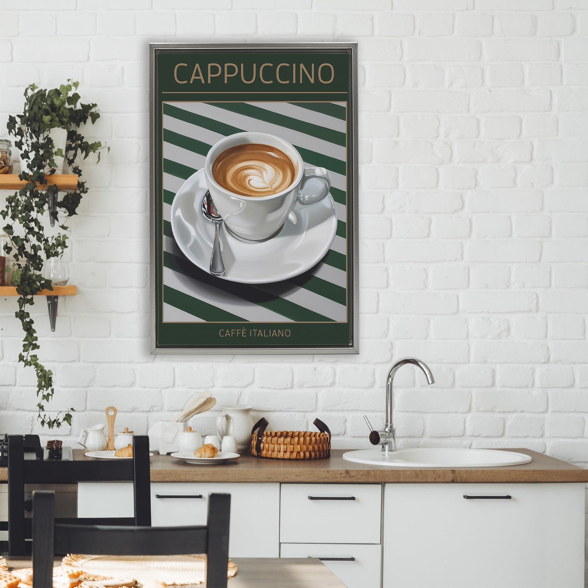 Stupell Industries Cappuccino Coffee over Stripes Gray Framed Floater Canvas Wall Art, design by Andreas Magnusson