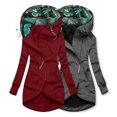 thumbnail image 3 of Joernso Women Coat Leaves Print Hooded Long Winter Jacket for Work, 3 of 7