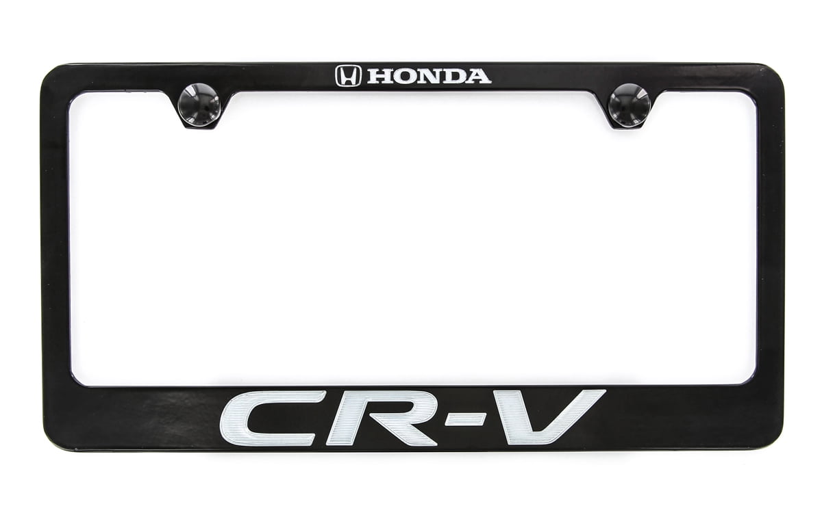 Honda CR-V Black Coated Zinc License Plate Frame Holder wide bottom engrave 2 hole