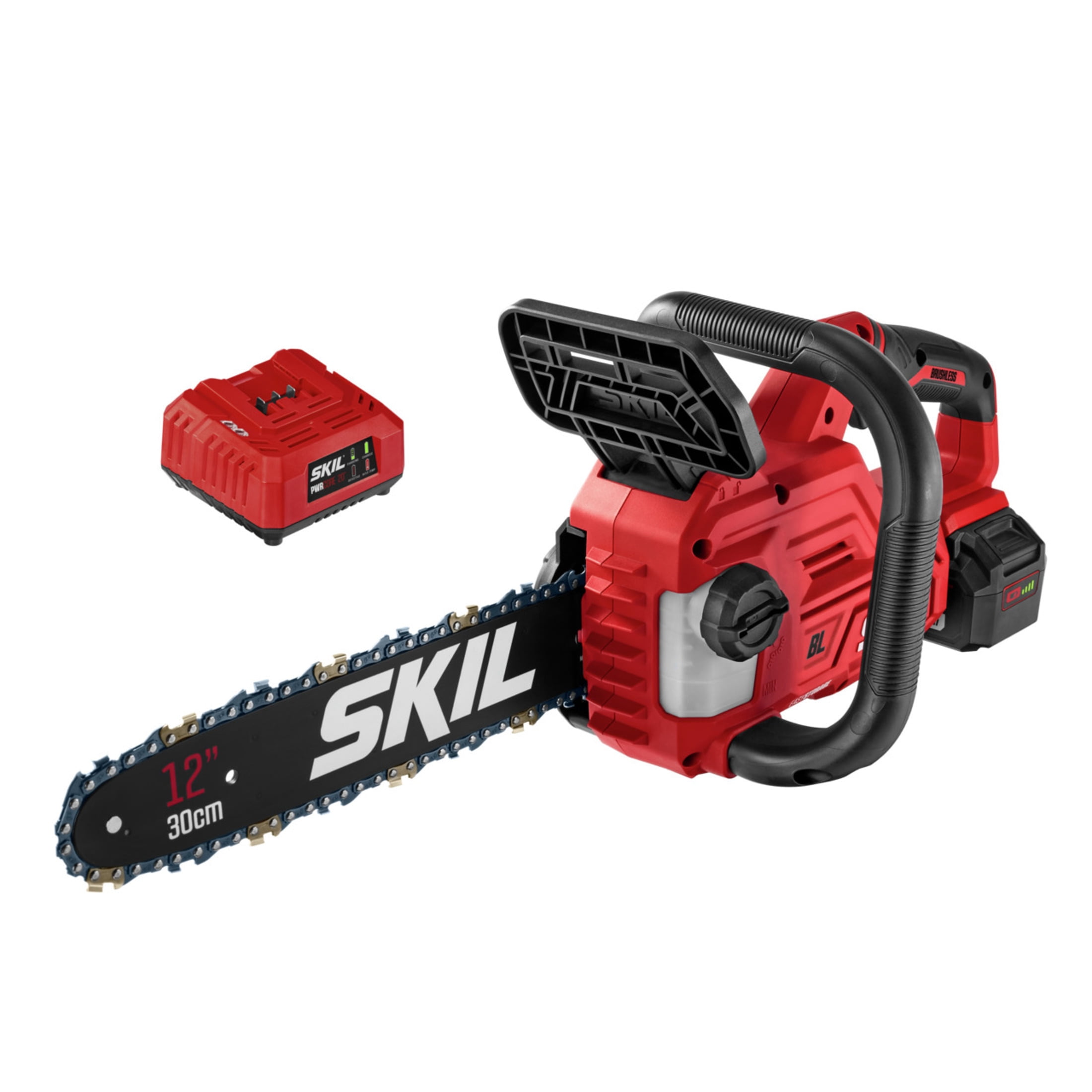 20V Battery & Fast Charger & A Complimentary Chain Included 20V 4Ah Battery Chainsaw Electric Chainsaw PowerSmart Chainsaw,12-Inch Cordless Chainsaw 