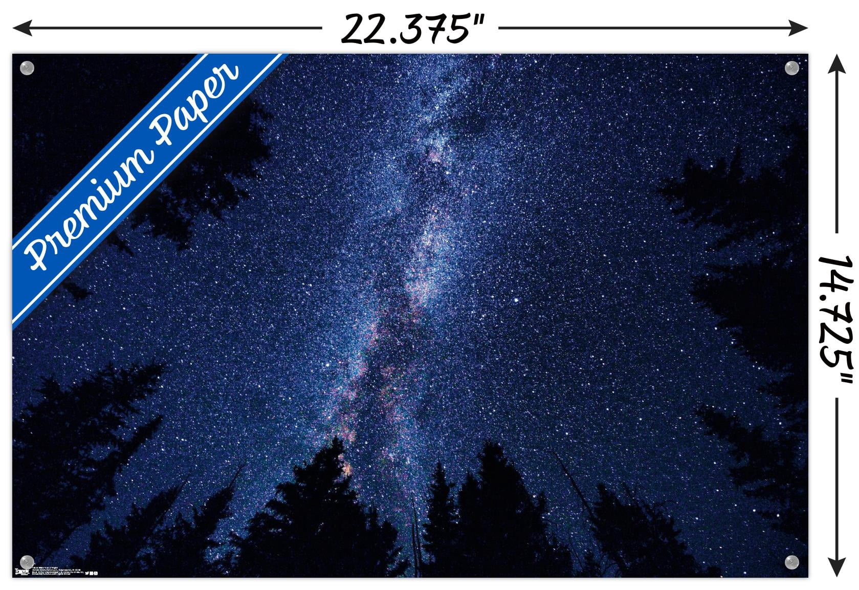 Milky Way At Night Wall Poster with Push Pins, 14.725" x 22.375"