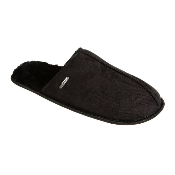 SWISSBRAND Microsuede Fuzzy House Slippers for Men Indoor Outdoor, Warm Footwear Cozy Mens Slippers, Black, 7