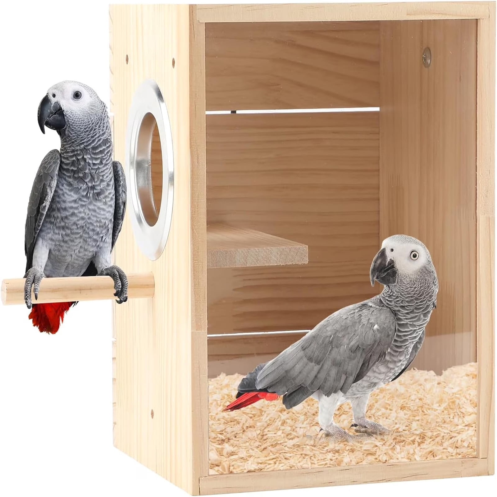 Wooden Bird Nesting Box, Parakeet Breeding Box with Transparent Viewing Window, Bird House for Cage for Budgie, Lovebird, Finch, Cockatiel, Pet Bird Supplies D