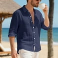 thumbnail image 6 of Mens Casual Long Sleeve Cotton Gauze Shirts Button Down Solid Roll-Up Dress Shirt Crinkle Spring Beach Linen Shirt, 6 of 7