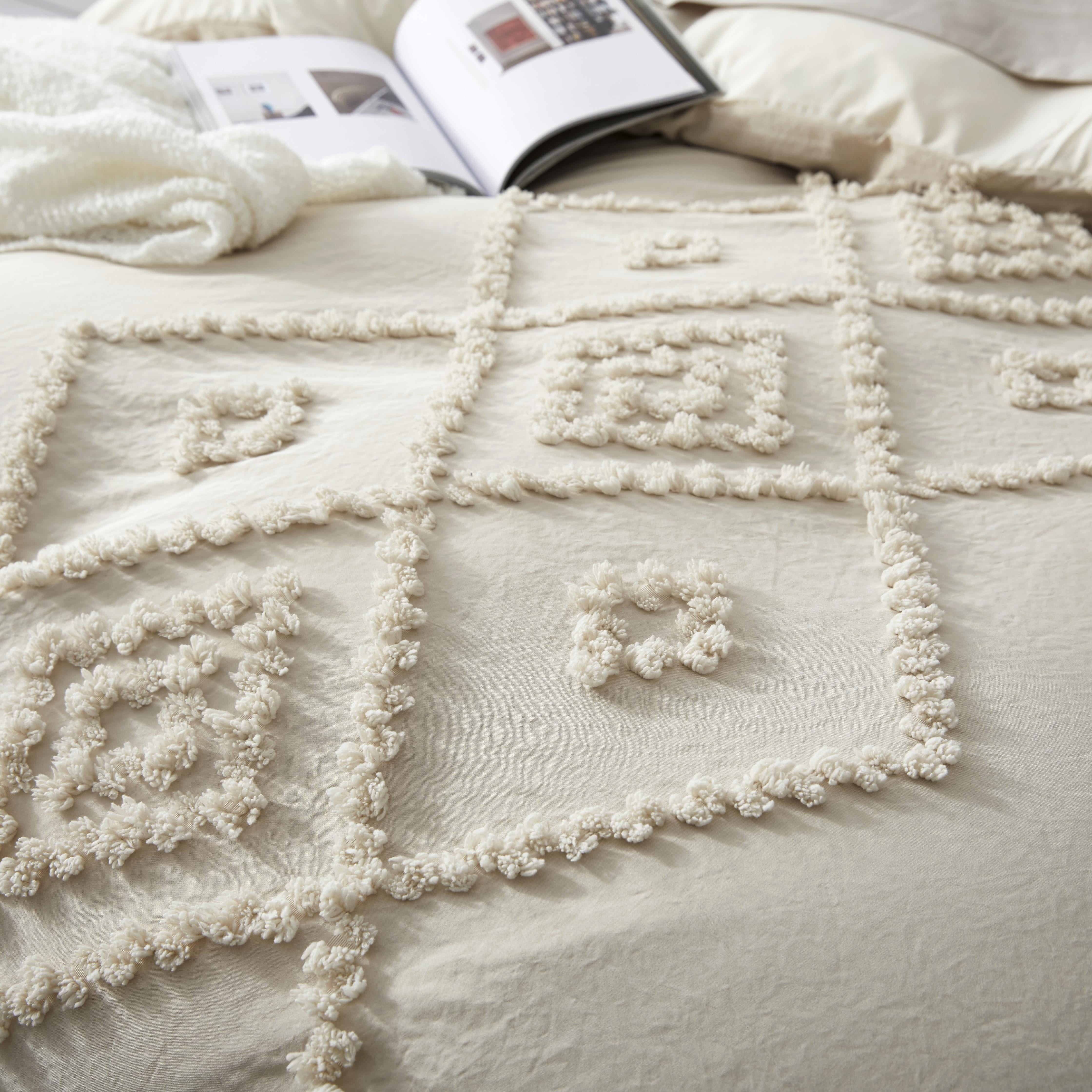 Queen Duvet Cover, Soft Bedding Set for All Seasons, Comforter Set, Boho Embroidery, Multi Colors & Sizes Available(Beige, 3 Pcs, 90"x 90")