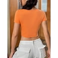 thumbnail image 5 of Liacowi Women's Orange Short Sleeve Irregular Hem Slim Cropped Tops Fashion Going Out Tops, 5 of 8