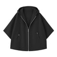 thumbnail image 6 of Women's Oversized Hooded Sweatshirt Jacket Soft Fleece Lined Batwing Long Sleeve Zip Up Hoodie Casual Fall Winter Layering Outer Coat Black, 6 of 8