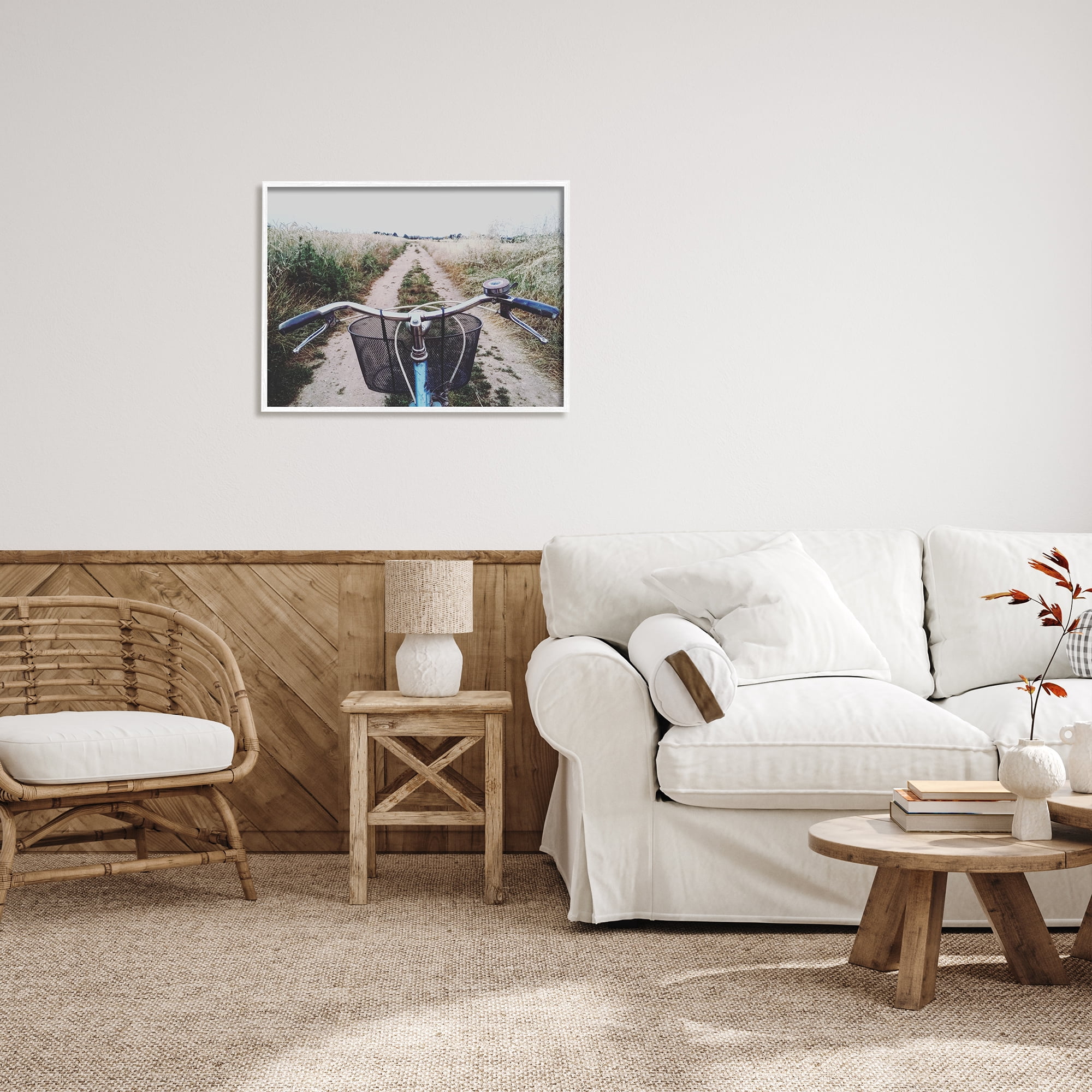 Stupell Industries Bicycle on Rural Path Nature Photography White Framed Art Print Wall Art, 30 x 24