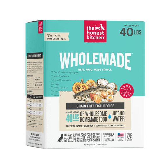 The Honest Kitchen Wholemade Grain Free Fish Recipe, Human Grade Dehydrated Dog Food, Just Add Water, Supports Healthy Digestion, Skin & Coat, Topper for Dry or Wet Dog Food, 10 lb Box Makes 40 lbs