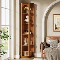 Finmind 5-Tier Corner Shelf, 67" Tall Narrow Corner Bookcase Living Room, Home Office, Brown