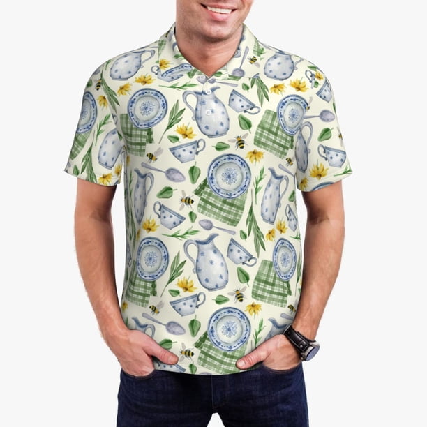 Fotbe Vintage Utensils Camiseta Polo de Golf para Hombre con Estampado – Camisa Deportiva Transpirable con Cuello Abotonado-Medium