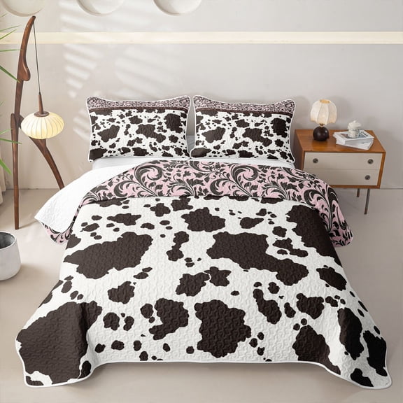 Homewish Bohemian Farm Animals Print Twin Quilt Set,Vintage Paisley Twin Coverlet Set,Pink,2-Piece