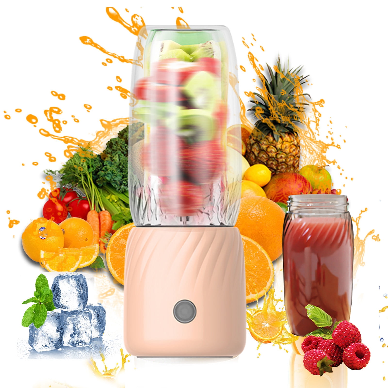 Portable USB Rechargeable Mini Juicer Blender 350ml Pink 6 Blades For Shakes And Fruit Juice