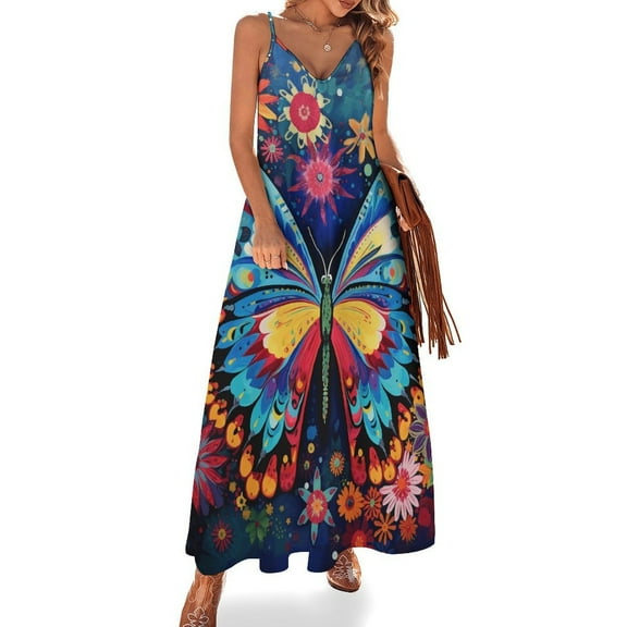 Colorful Butterfly Sleeveless Dress Dresses Summer Elegant Dresses for Women Long Dress