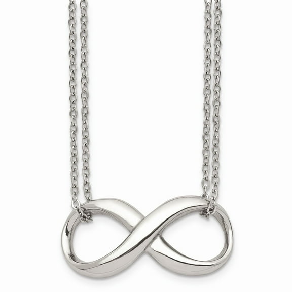 Stainless Steel Polished Two Strand Infinity Symbol Necklace; 18 inch; Lobster (Fancy) Clasp; for Adults and Teens; for Women and Men